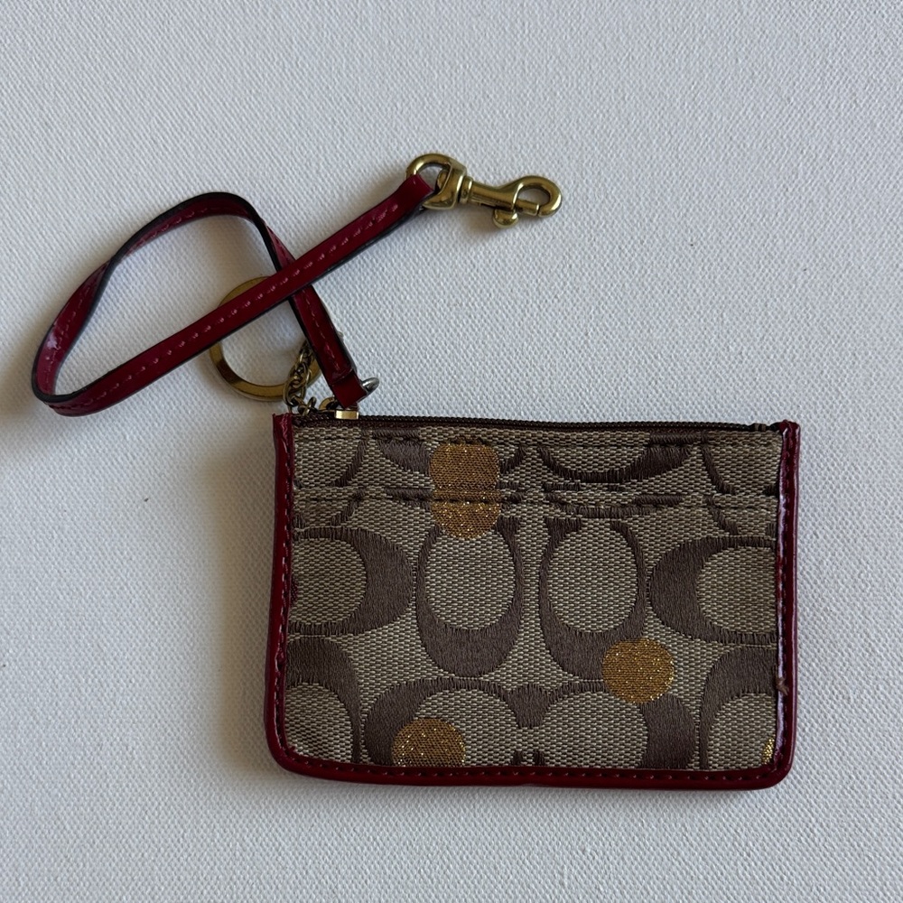 Coach Red and Brown Canvas ID Keychain Wallet Accessory